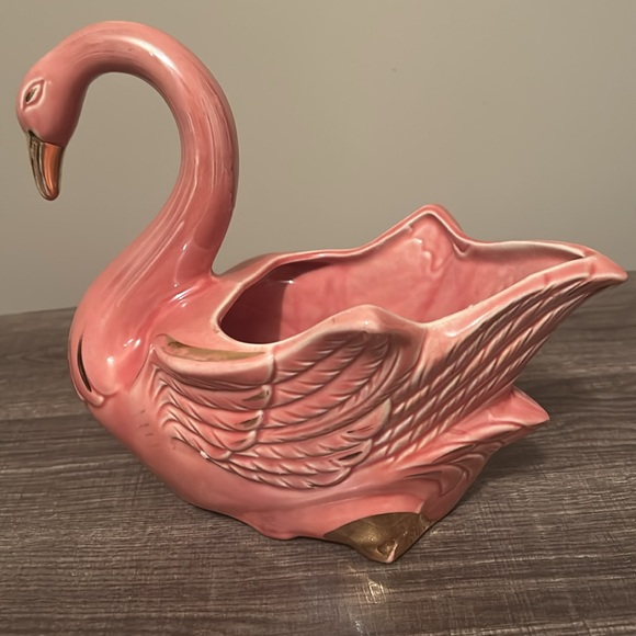 Vintage Cameron Clay MCM pink swan  flamingo 🦢 planter, cottage - Picture 3 of 5